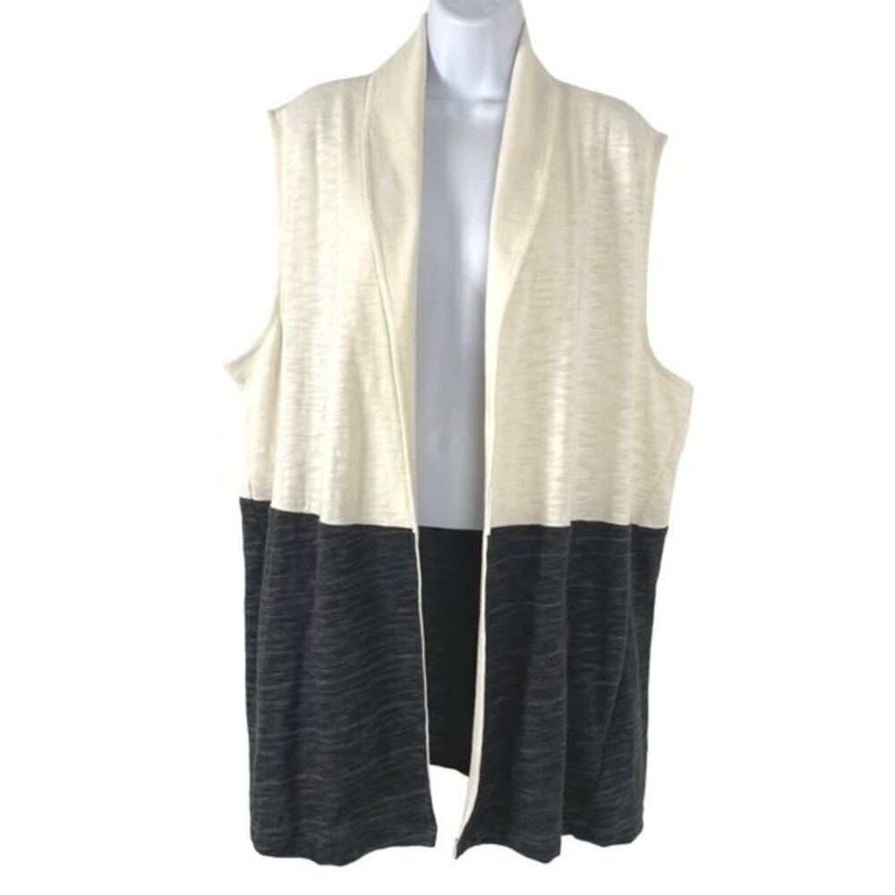T By Talbots Open Front Cardigan Vest 2X Colorblock Cotton Blend NWT CJ-1542